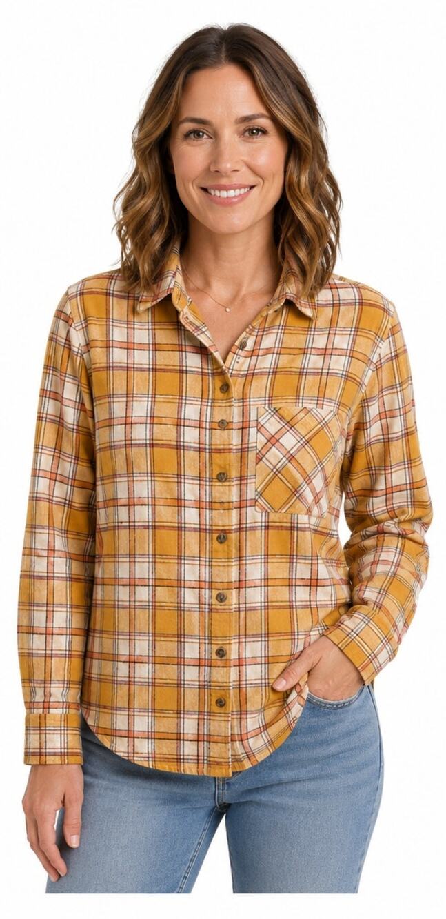 Billa Bong Women's Yellow Plaid Long Sleeve Button Front Flannel Shirt